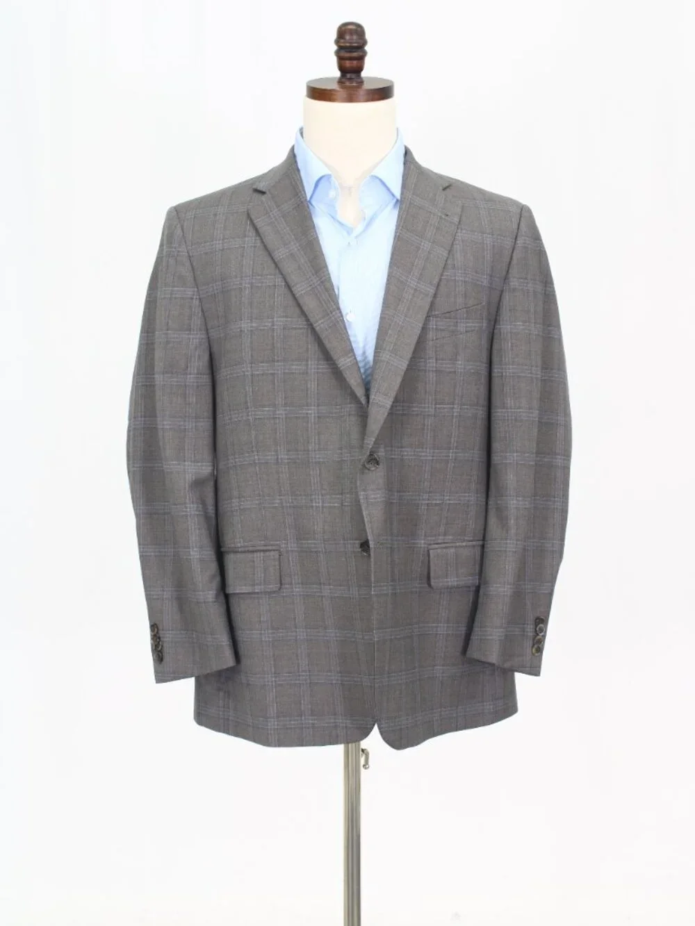 Joseph Abboud 44S 39x29 Brown Full Suit 2-Button Check R930